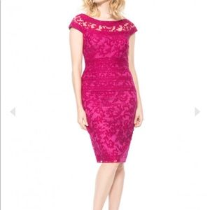 Tadashi Shoji embroidered banded lace dress